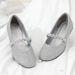 DREAM PAIRS || Girls Sparkly Silver Embellished Flat Dress shoe - Size 2